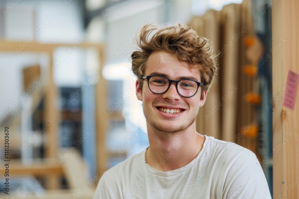 Portrait of a smiling young man working in carpentry shop Portrait of a smiling young man working in carpentry shop