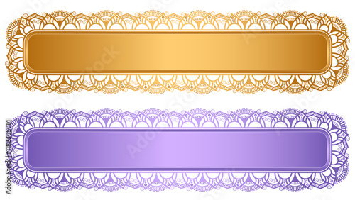 Set of luxury color golden arabic islamic banner title frame text box border transparent background	
