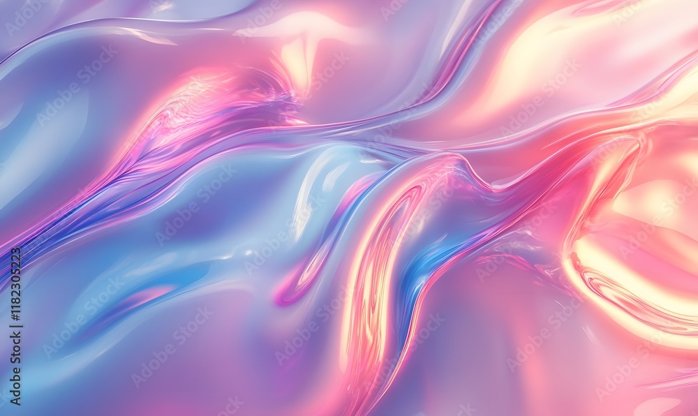 Obraz premium An abstract design with fluid, holographic stripes blending seamlessly into a radiant gradient