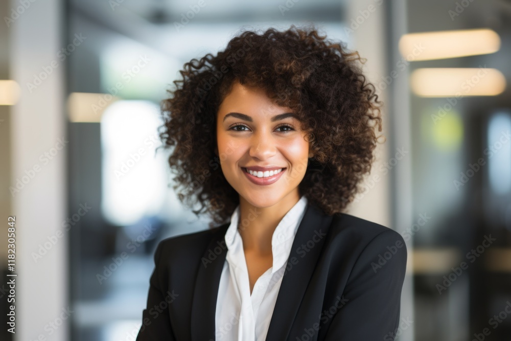 Smiling portrait of a young African American businesswoman in modern office Smiling portrait of a young African American businesswoman in modern office