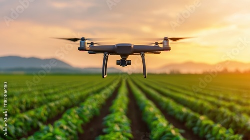 Drone Above Lush Green Field During Sunset Glow