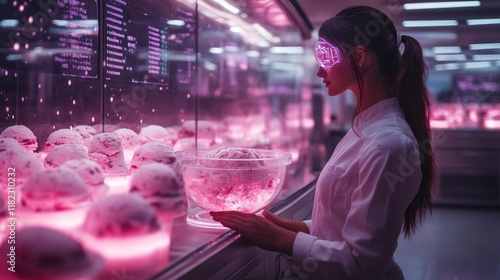 Futuristic ice cream laboratory with digital flavor engineer. Generative AI photo