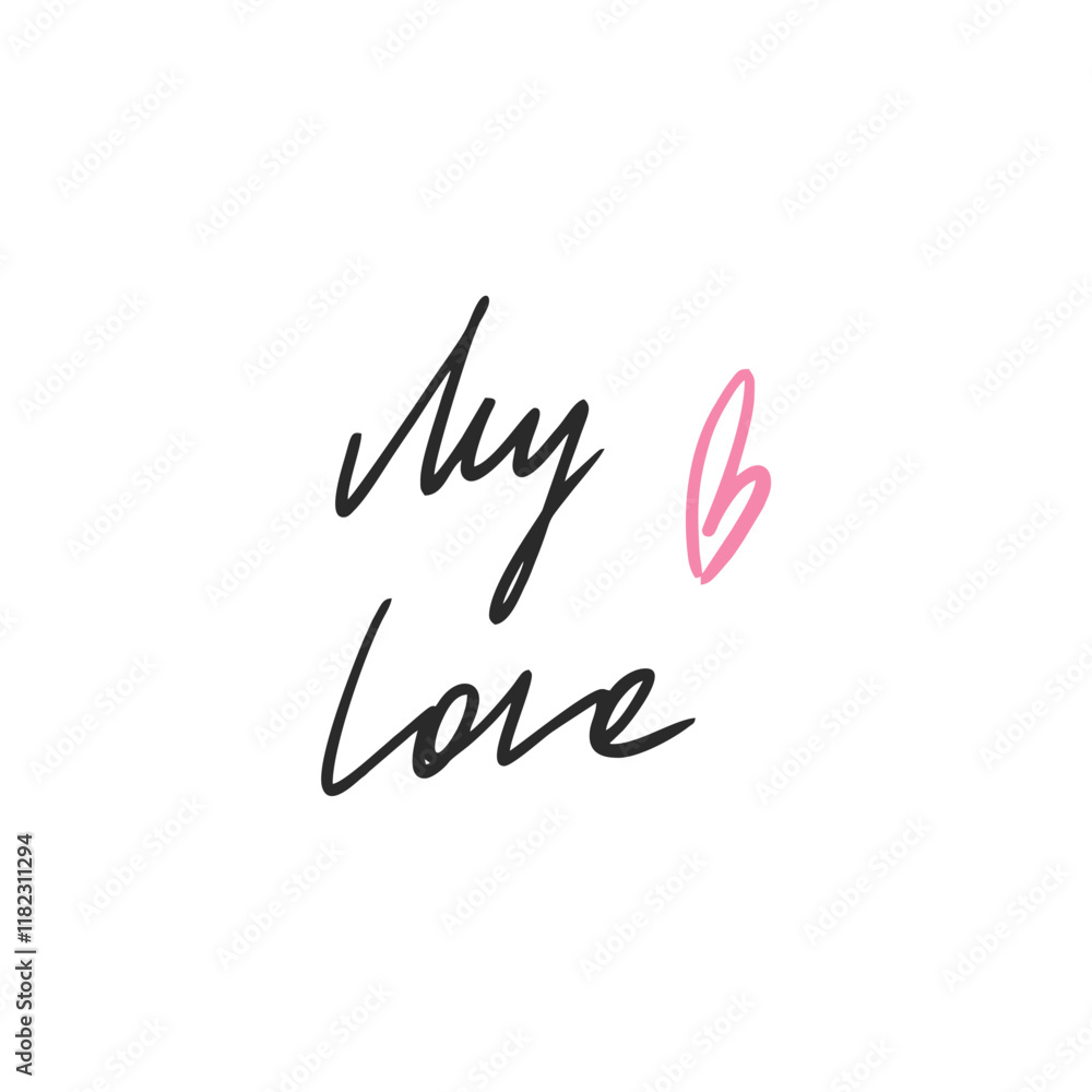 Hand drawn illustration of heart and lettering: my love . Heart with angel wings, cupid, love. in doodle style. Grunge brush stroke for Valentine's Day. Vector icon on white background. Hand drawn illustration of heart and lettering: my love . Heart with angel wings, cupid, love. in doodle style. Grunge brush stroke for Valentine's Day. Vector icon on white background.