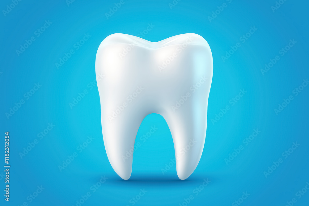 Vector 3D realistic tooth icon on a blue background Vector 3D realistic tooth icon on a blue background