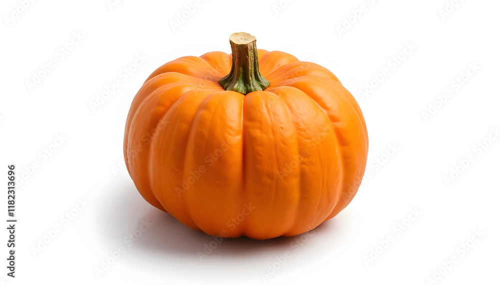 Obraz premium Vibrant Fresh Orange Pumpkin with Green Stem Isolated On Pure White Background