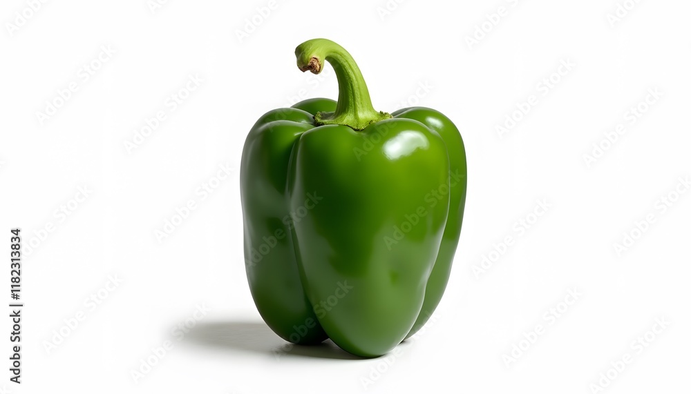 Fresh Glossy Green Bell Pepper Isolated On Pure White Background Fresh Glossy Green Bell Pepper Isolated On Pure White Background