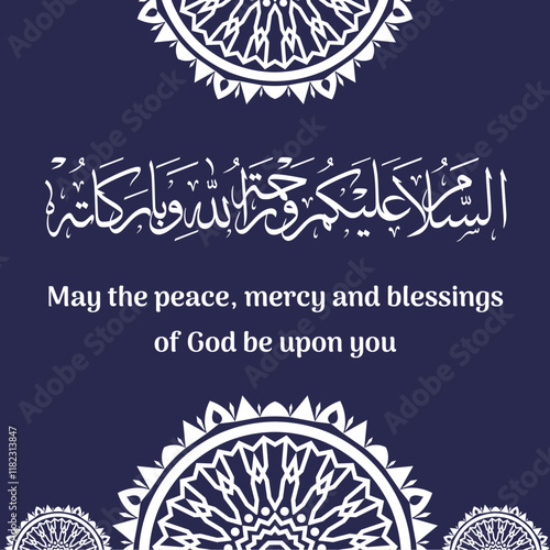Vector - arabic calligraphy khat tuluth assalamualaikum warahmatullahi wabarakatu translated as : May the peace, mercy and blessings of God be upon you