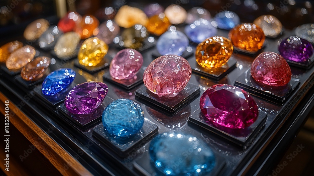 Vibrant Gemstones Displayed On Black Stands Vibrant Gemstones Displayed On Black Stands