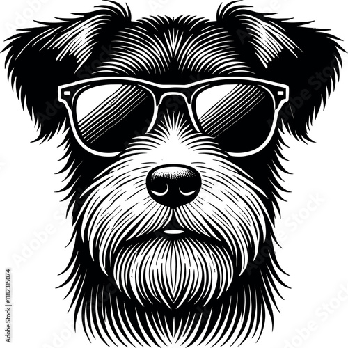 Parson Russell Terrier Dog Face Vector Black Silhouette Cricut Design T-Shirt photo