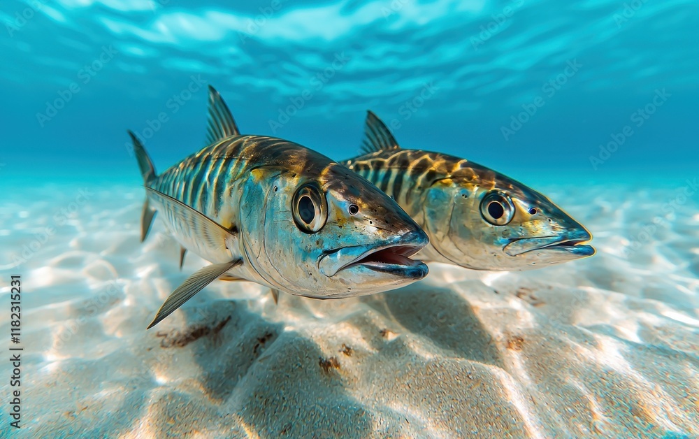 Naklejka premium Mackerel Fish Swimming in Shallow Waters