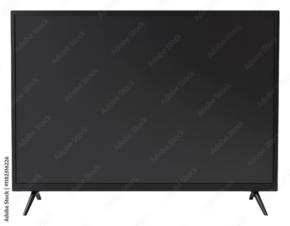 Obraz premium A sleek, modern television with a sturdy stand, featuring a minimalist design and a flat screen, ready for displaying high-definition content.