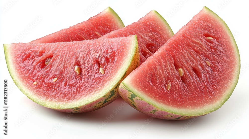 Three juicy watermelon slices isolated on white background. Three juicy watermelon slices isolated on white background.
