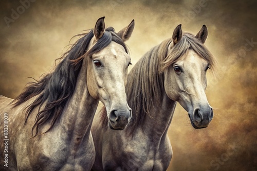 Vintage Portrait: Two Majestic Grey Horses, Timeless Equestrian Elegance