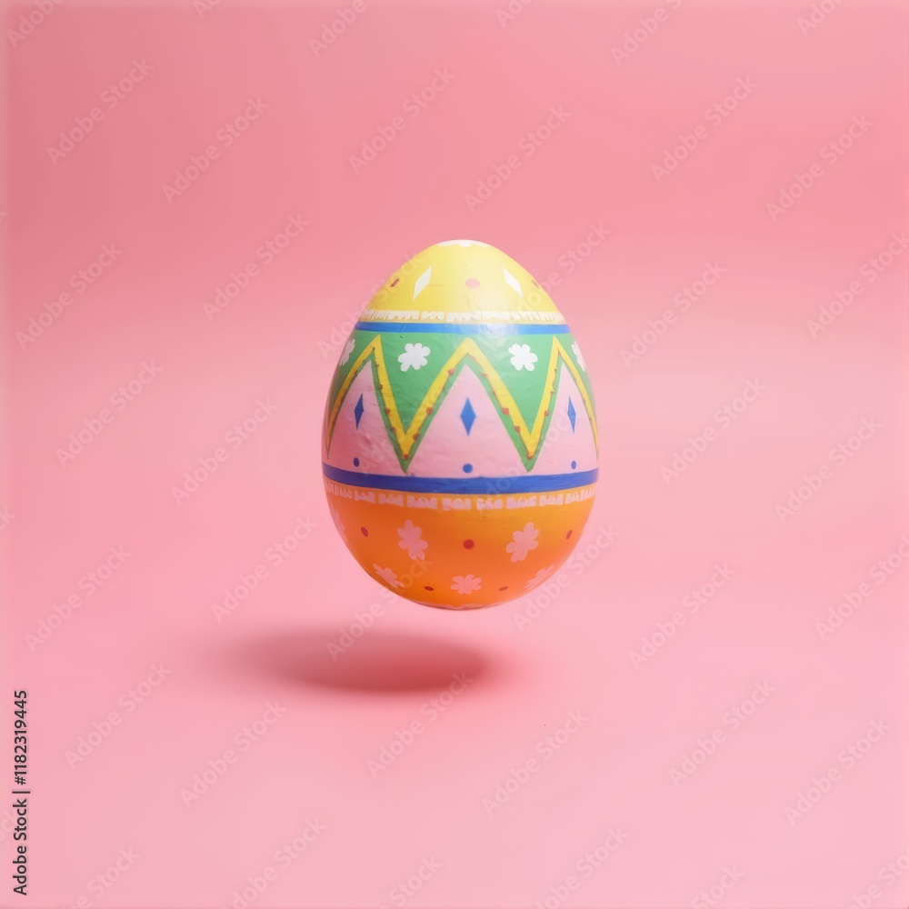 Cute easter painted egg with colorful pattern on pink background in Kidcore style Cute easter painted egg with colorful pattern on pink background in Kidcore style