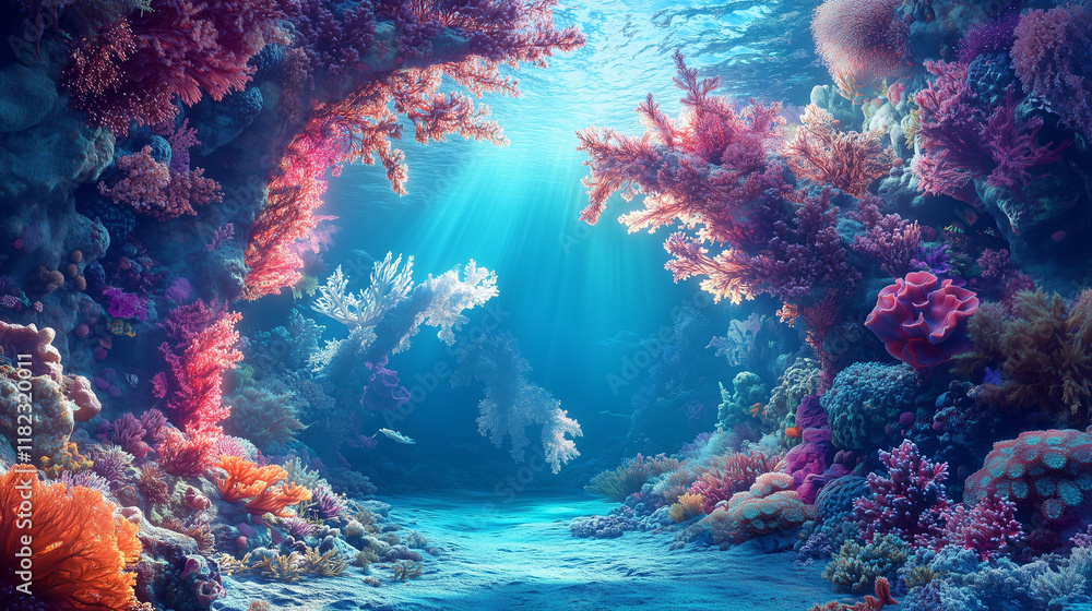 Fototapeta premium Vibrant underwater arch formed by colorful coral in a lively marine ecosystem
