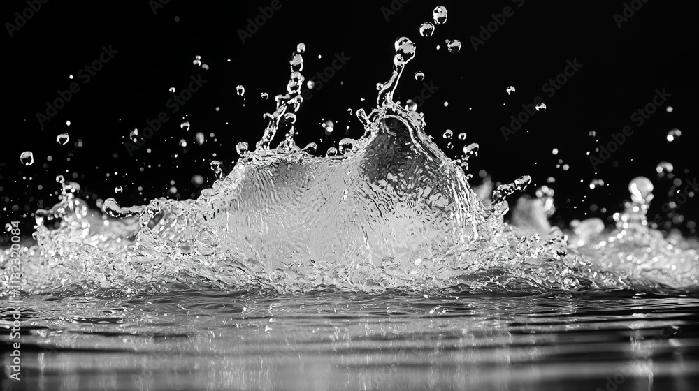 Beautiful splash of clear water frozen in time against black background Beautiful splash of clear water frozen in time against black background