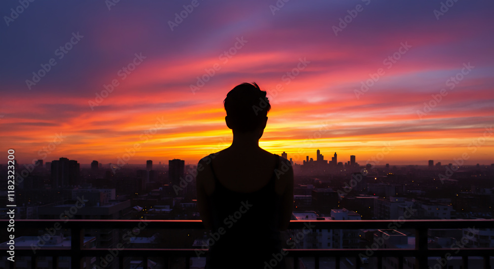 Fototapeta premium 都市の夕景と静かなシルエット