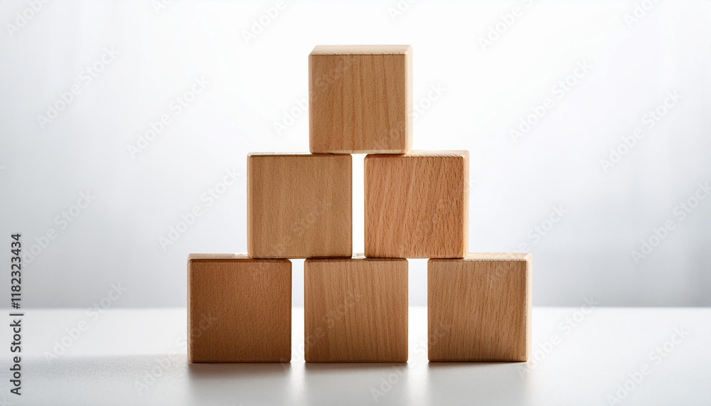 Obraz premium pyramid of six wood cubes remoted on white history
