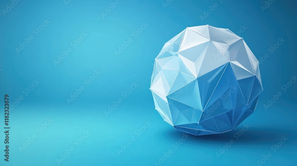 Abstract Blue Geometric Sphere on Blue Background: 3D Render Abstract Blue Geometric Sphere on Blue Background: 3D Render