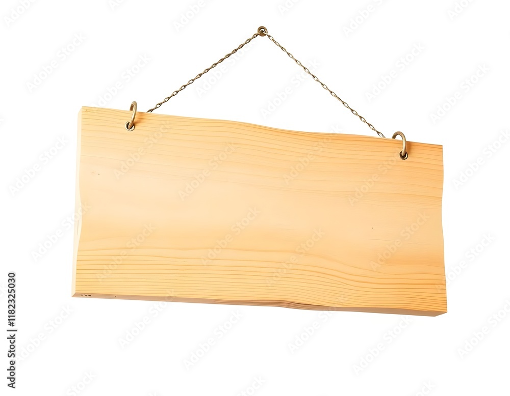 Hanging Wooden Signboard with Natural Finish on White Background Hanging Wooden Signboard with Natural Finish on White Background