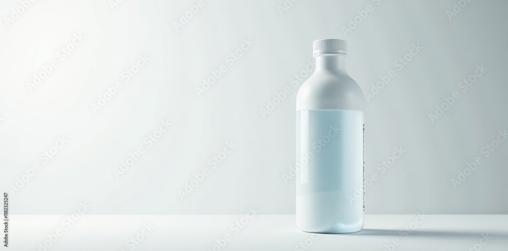 Modern white bottle with a screw cap and water level indicator, indicator, white Modern white bottle with a screw cap and water level indicator, indicator, white