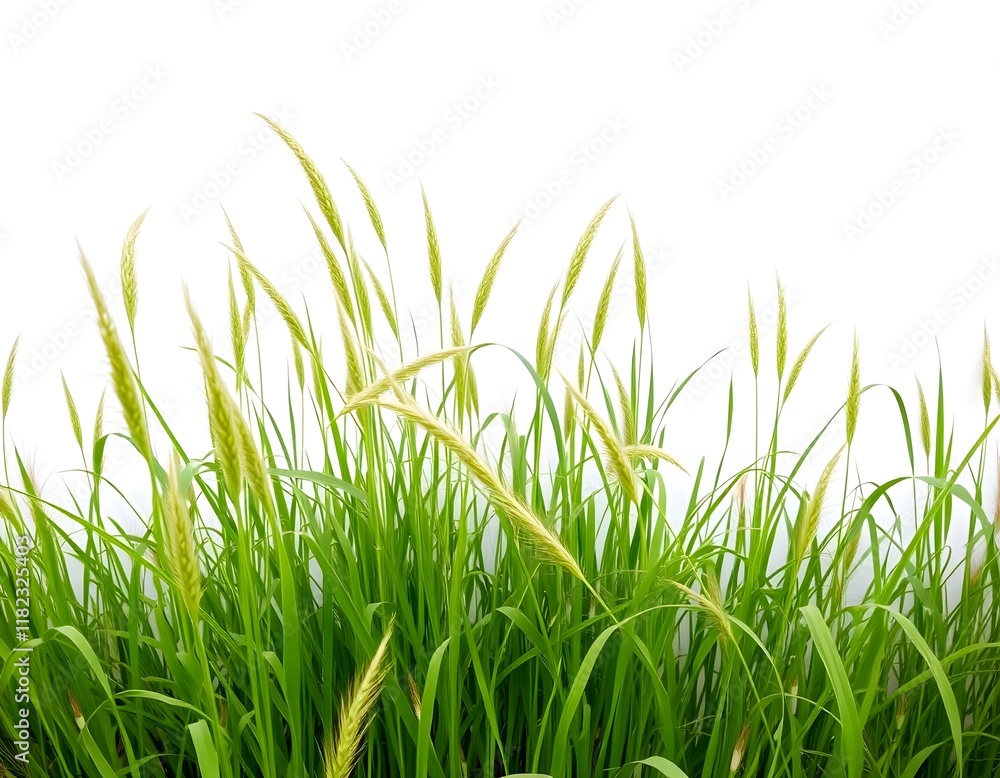 Obraz premium Serene Landscape with Tall Grass Swaying on White Background