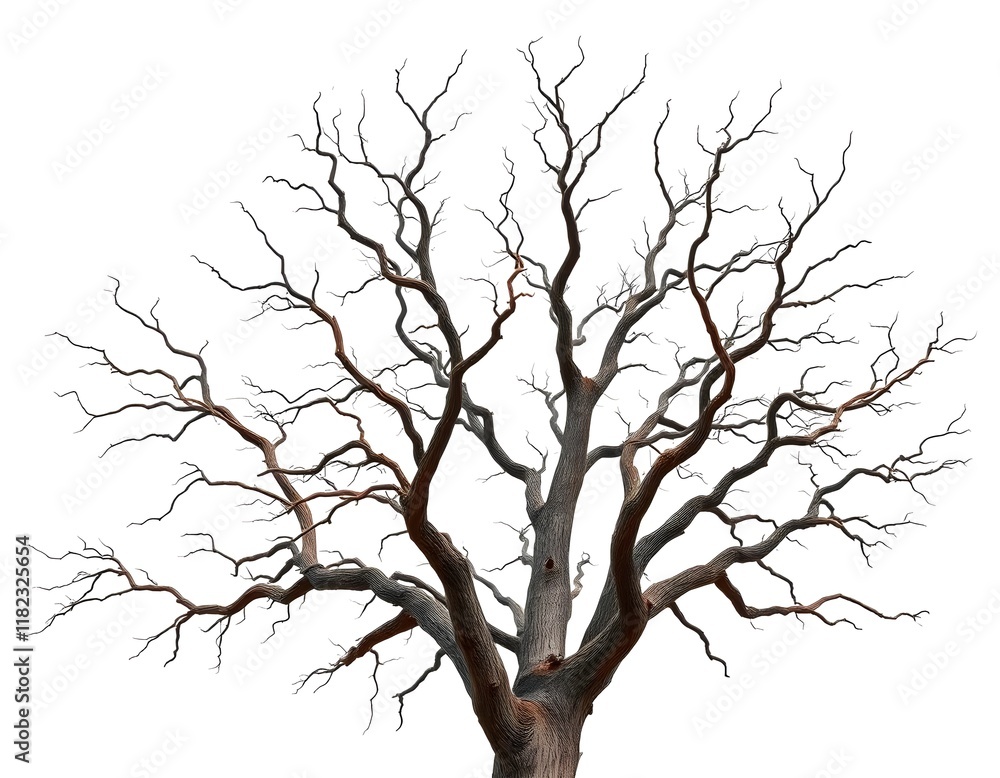 Leafless Dead Tree with Gnarled Branches Isolated on White Leafless Dead Tree with Gnarled Branches Isolated on White