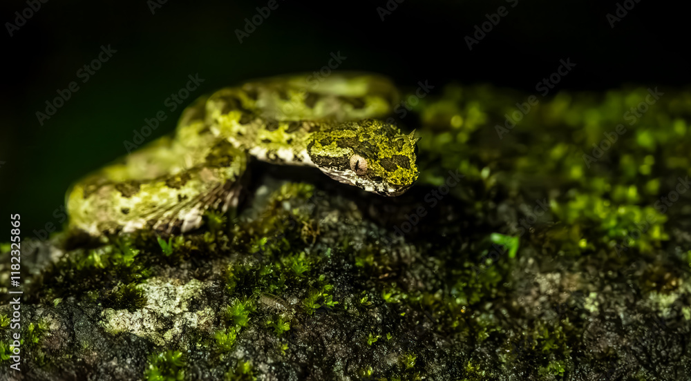 Close Up of a Viper on a Rock at Night in Costa Rican Rain Forest Close Up of a Viper on a Rock at Night in Costa Rican Rain Forest