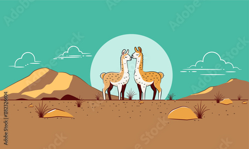 Two vicuñas of the Chimborazo paramo in love with each other