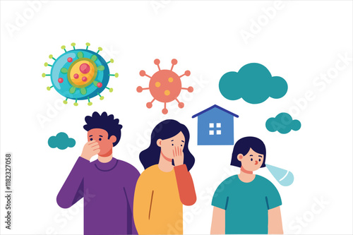 HMPV virus banner, Human Metapneumovirus respiratory virus vector ,HMPV virus outbreak, virus floating in a cellular environment vector background