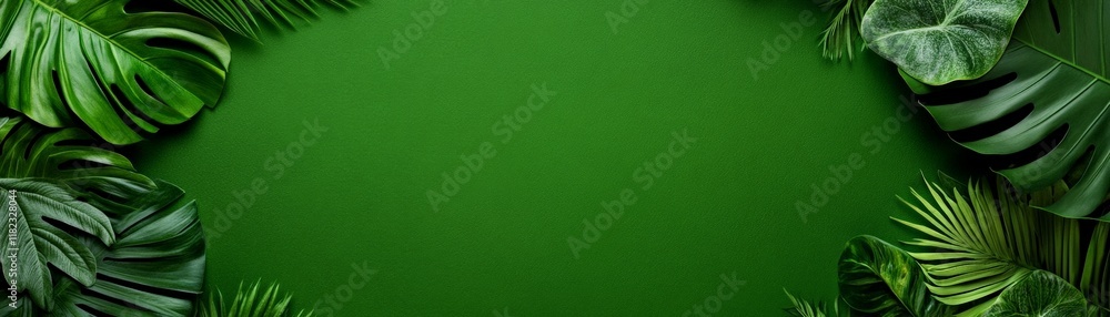 Tropical Green Frame: Lush, vibrant tropical leaves create a natural frame against a deep green backdrop, perfect for showcasing your text or product. Tropical Green Frame: Lush, vibrant tropical leaves create a natural frame against a deep green backdrop, perfect for showcasing your text or product.