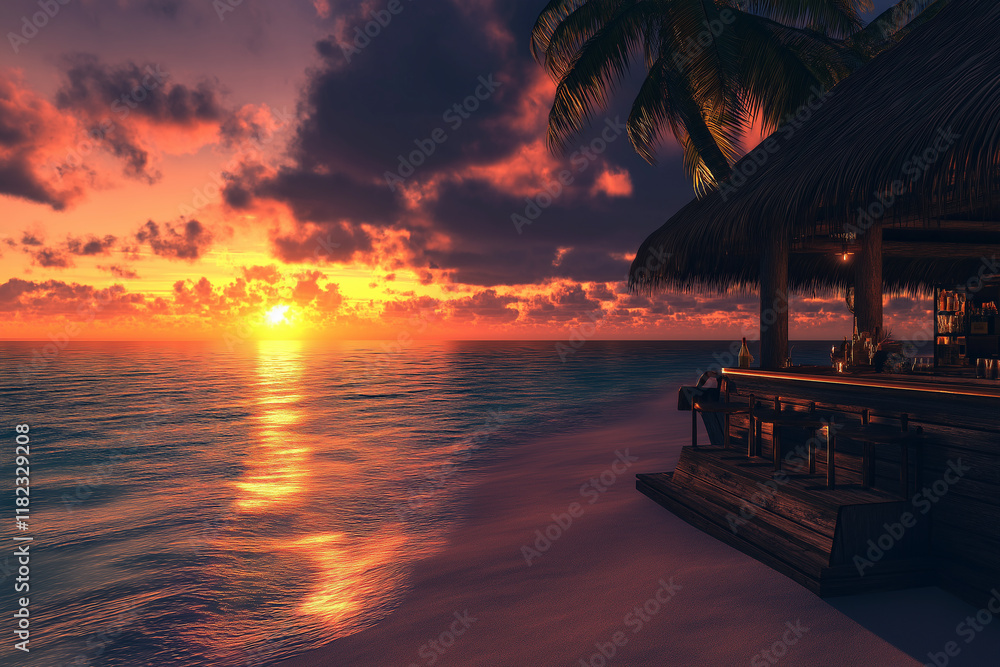 Obraz premium Relax bar on the beach at sunset. generative AI