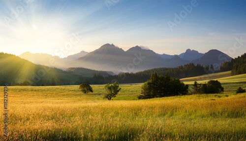 picturesque rural landscape with kaimai range within the morning sun photo