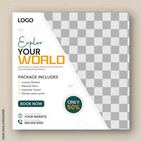 Explore New World social media post and Holiday package social media post