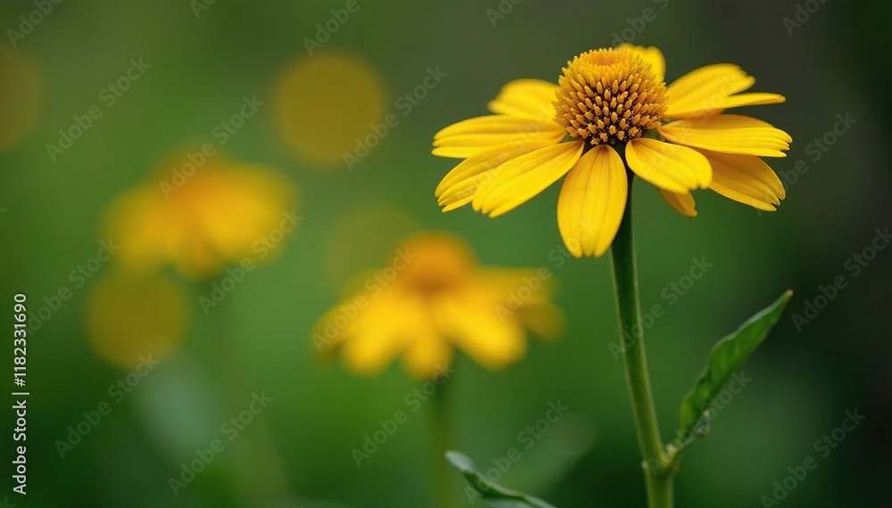 Yellow petals and green stem with a white echinacea flower, nature photography, flowers Yellow petals and green stem with a white echinacea flower, nature photography, flowers