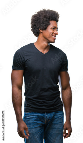 Wallpaper Mural Afro american man over isolated background looking away to side with smile on face, natural expression. Laughing confident. Torontodigital.ca