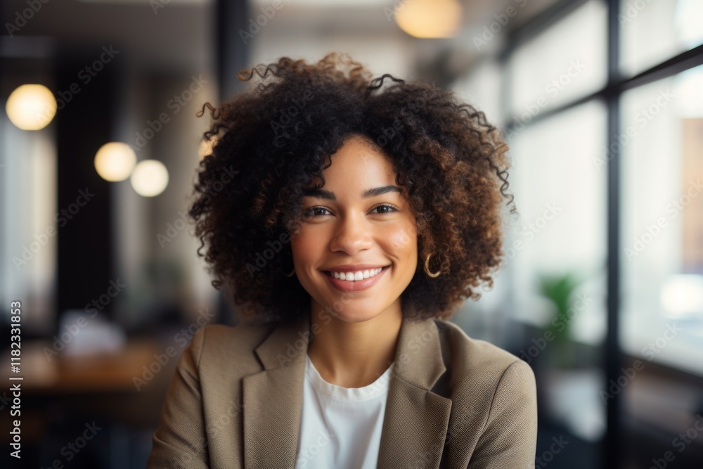 Smiling portrait of a young African American businesswoman in modern office Smiling portrait of a young African American businesswoman in modern office