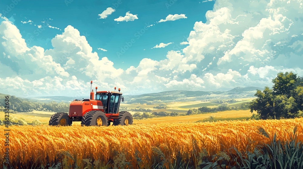 Smart farming with robotic machinery and automated crop monitors in a field, vibrant natural colors Smart farming with robotic machinery and automated crop monitors in a field, vibrant natural colors