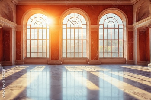 Wallpaper Mural Sunlight streams through large arched windows in an elegant interior space during the golden hour at a historic building Torontodigital.ca