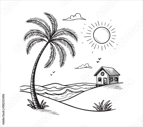 Set a  one line art icon palm tree