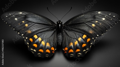 Black and Orange Butterfly on Dark Background. Generative AI photo