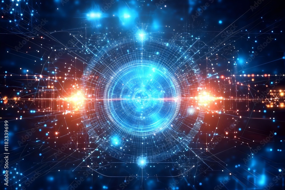 Abstract Technology Background: Futuristic Blue and Orange Network Abstract Technology Background: Futuristic Blue and Orange Network