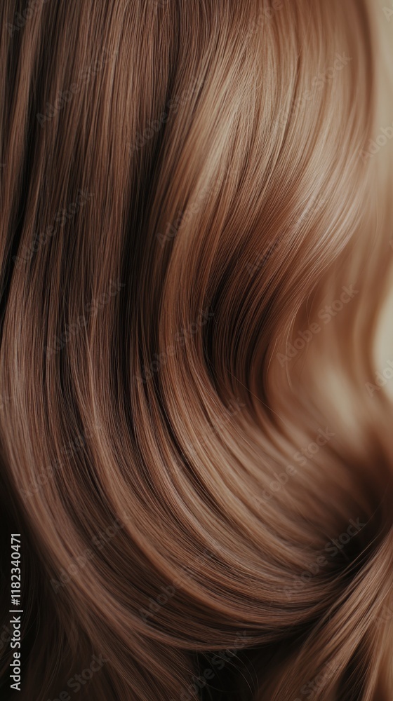 Beautiful wavy brown hair with soft highlights cascading down, showcasing shine and texture in a close-up taken indoors during soft natural light Beautiful wavy brown hair with soft highlights cascading down, showcasing shine and texture in a close-up taken indoors during soft natural light
