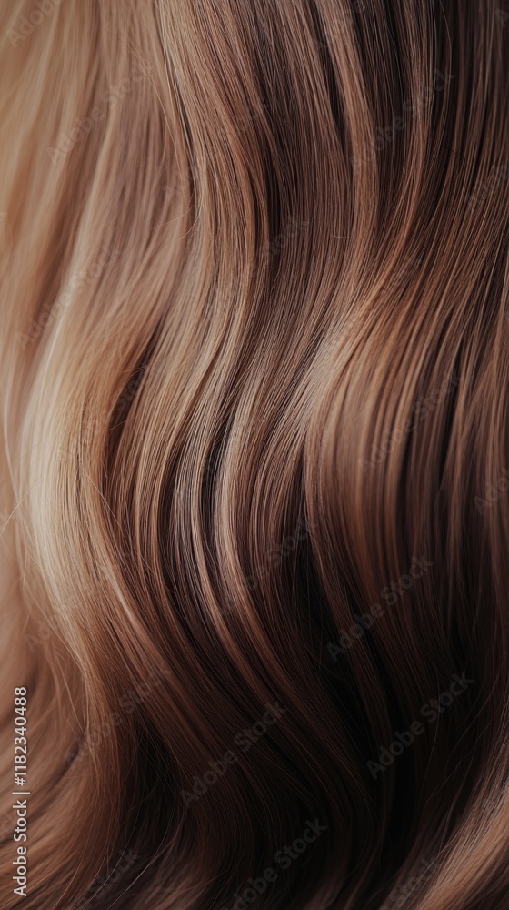 Soft wavy brown hair with highlights elegantly cascading down, showcasing natural beauty and texture in a close-up view under soft lighting Soft wavy brown hair with highlights elegantly cascading down, showcasing natural beauty and texture in a close-up view under soft lighting