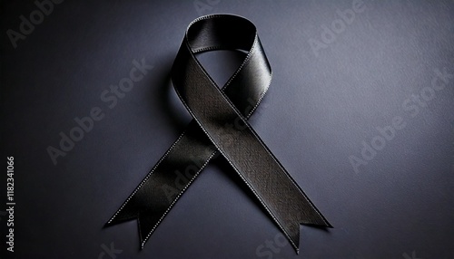 close up photo of a black condolence ribbon on a plain background photo