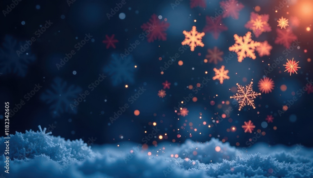 Delicate snowflakes falling gently on a dark background, serene, isolated Delicate snowflakes falling gently on a dark background, serene, isolated