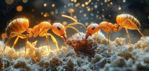 3D Illustration - Ants, Insect, Colony, Teamwork, Nature, Wildlife, Macro, Close-up, Food, Animal photo