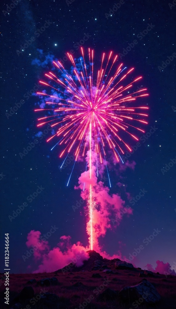 vibrant explosion of colors and lights against a dark starry night sky , stars, cosmos vibrant explosion of colors and lights against a dark starry night sky , stars, cosmos