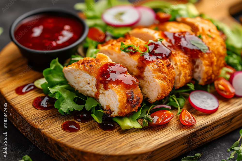 Chicken salad on. wooden table. generative AI Chicken salad on. wooden table. generative AI
