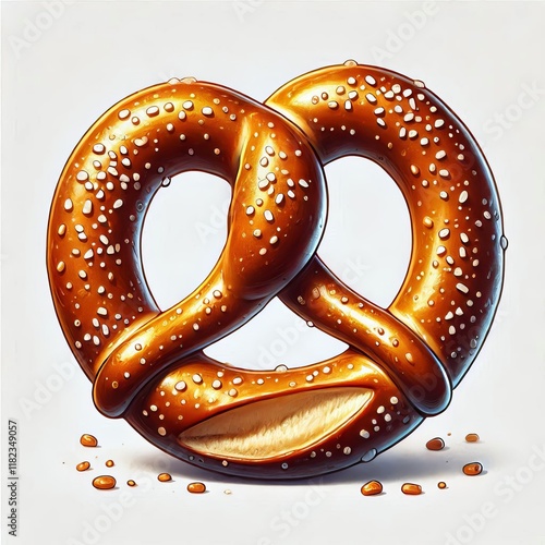 Pretzel Salted Illustration Twisted shape golden brown with visi photo